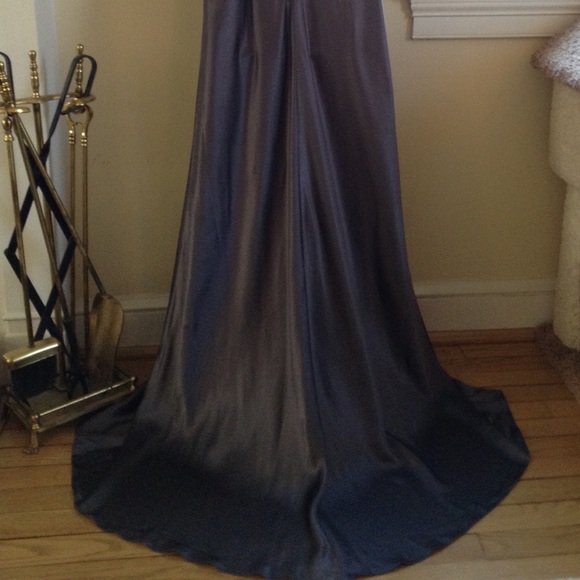 Elegant gun metal color slip style evening gown. - Picture 5 of 7